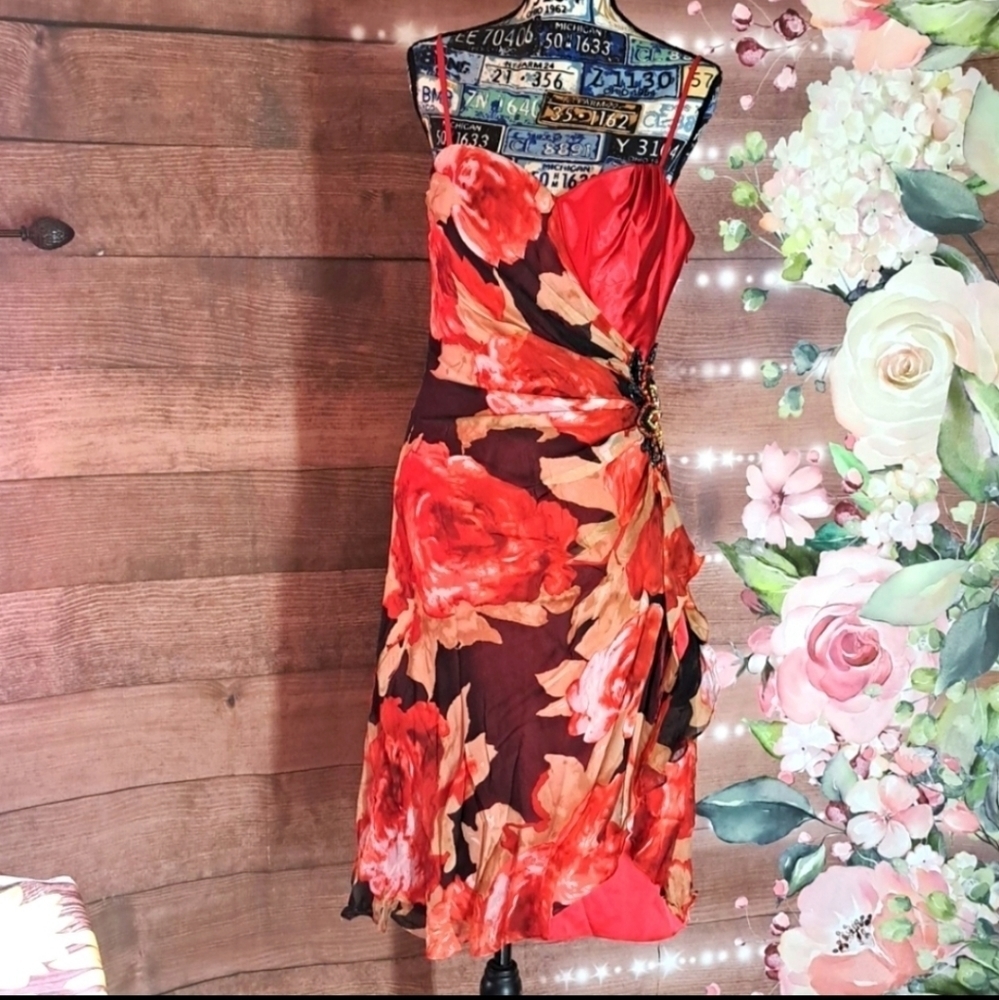 Caviar20 Red and Black Floral Prom Dress